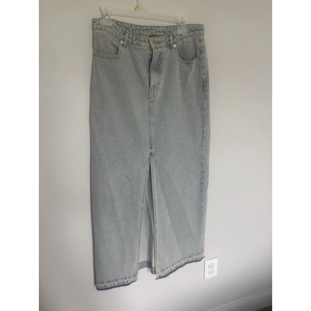Denim Maxi Skirt with Front Slit - Size Medium - Picture 1 of 4